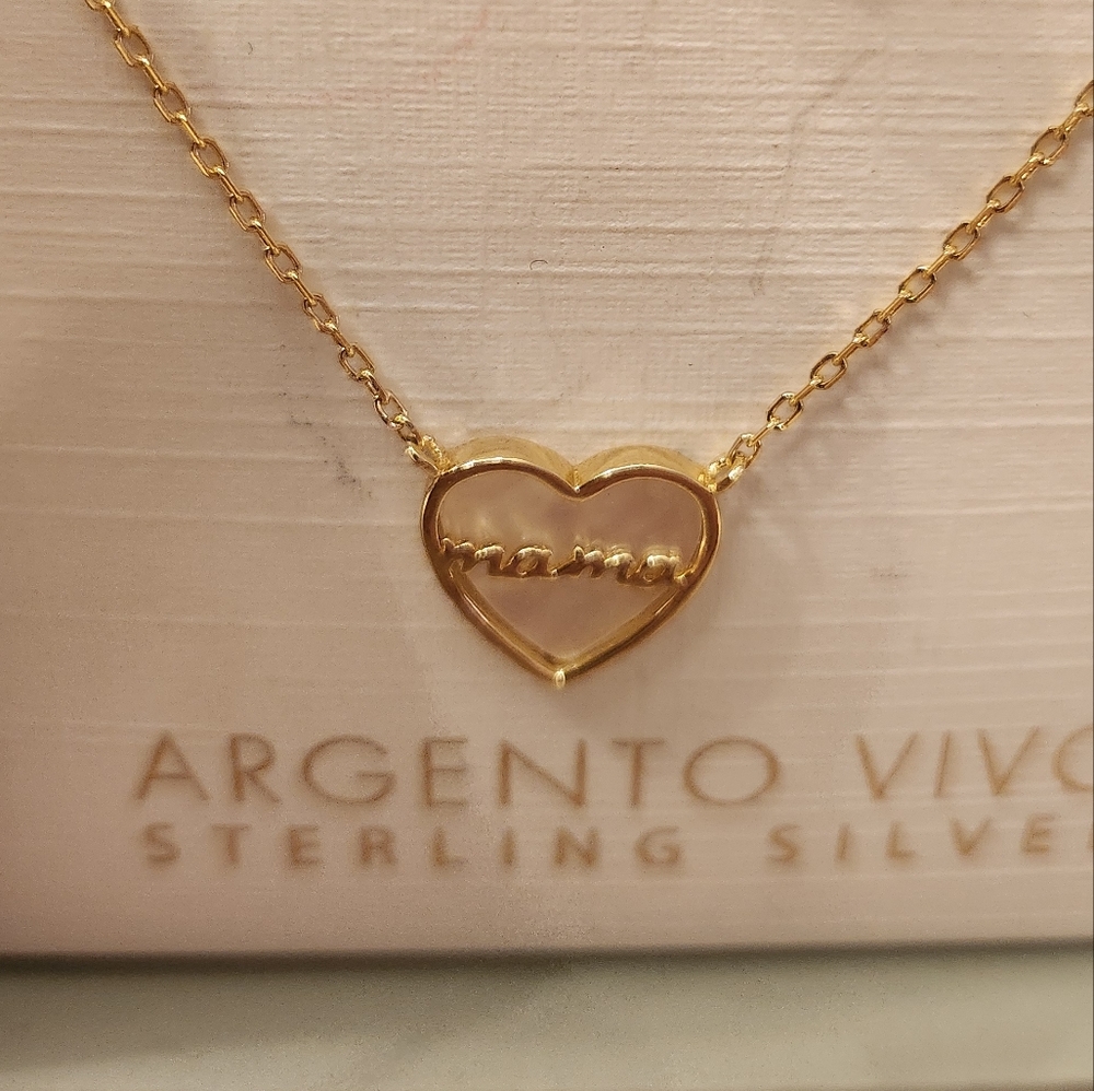 Mama Sterling silver mother of pearl heart necklace NEW